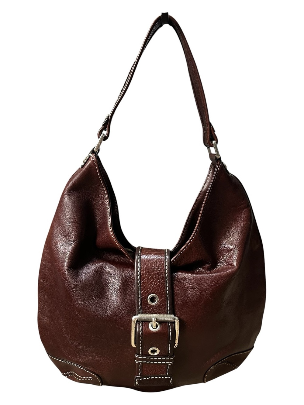 Vintage Michael Kors Chocolate Brown Leather Hobo Shoulder Bag Silver Hardware